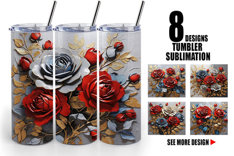 Tumbler Wrap 3D Rose Paint Texture Sublimation artnoy 