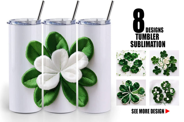 Tumbler Wrap 3D Shamrocks Embroidery Sublimation artnoy 