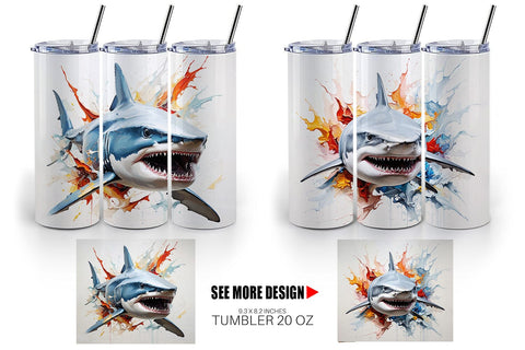 Tumbler Wrap 3D Shark Painting Sublimation artnoy 