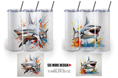 Tumbler Wrap 3D Shark Painting Sublimation artnoy 