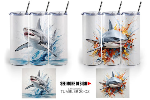 Tumbler Wrap 3D Shark Painting Sublimation artnoy 