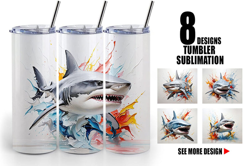 Tumbler Wrap 3D Shark Painting Sublimation artnoy 