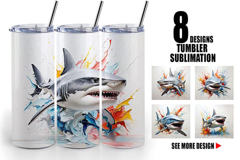 Tumbler Wrap 3D Shark Painting Sublimation artnoy 