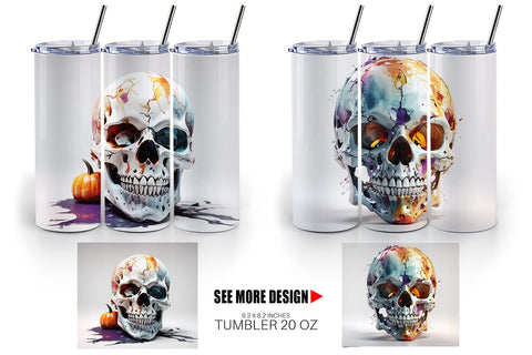 Tumbler Wrap 3D Skull Halloween Sublimation artnoy 