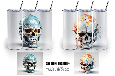 Tumbler Wrap 3D Skull Halloween Sublimation artnoy 