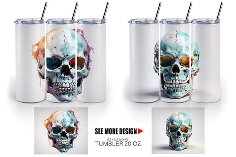 Tumbler Wrap 3D Skull Halloween Sublimation artnoy 