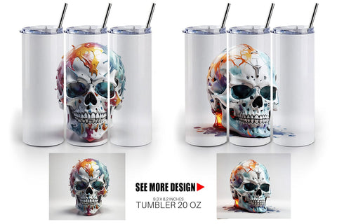 Tumbler Wrap 3D Skull Halloween Sublimation artnoy 