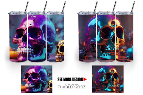 Tumbler Wrap 3D Skull spooky Sublimation artnoy 