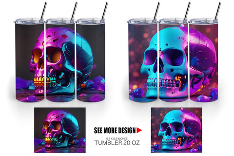 Tumbler Wrap 3D Skull spooky Sublimation artnoy 