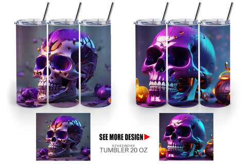 Tumbler Wrap 3D Skull spooky Sublimation artnoy 