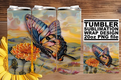 Tumbler Wrap 3D Spring Butterflies Sublimation afrosvg 