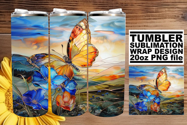 Tumbler Wrap 3D Spring Butterfly Sublimation afrosvg 