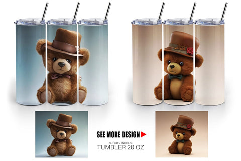 Tumbler Wrap 3D Teddy Bear Sublimation artnoy 