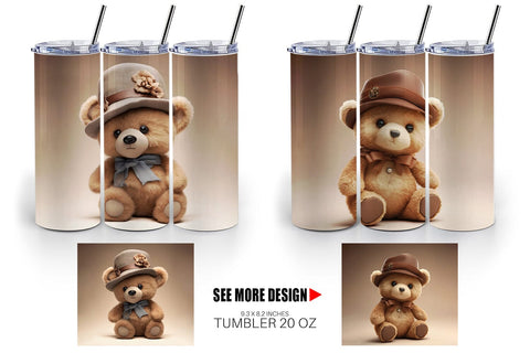 Tumbler Wrap 3D Teddy Bear Sublimation artnoy 
