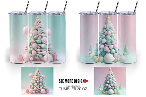 Tumbler Wrap 3D Tree Christmas Pastel Sublimation artnoy 
