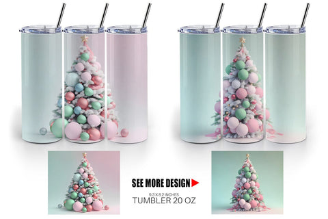 Tumbler Wrap 3D Tree Christmas Pastel Sublimation artnoy 