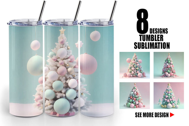 Tumbler Wrap 3D Tree Christmas Pastel Sublimation artnoy 