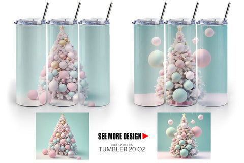 Tumbler Wrap 3D Tree Christmas Pastel Sublimation artnoy 