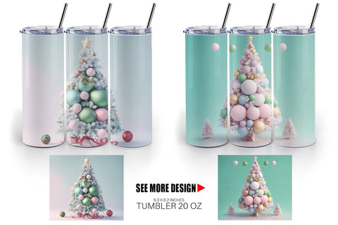 Tumbler Wrap 3D Tree Christmas Pastel Sublimation artnoy 