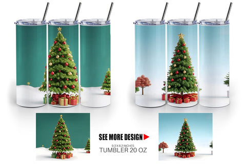Tumbler Wrap 3D Tree Christmas Sublimation artnoy 