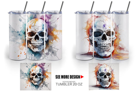 Tumbler Wrap 3D Watercolor Splash Skull Sublimation artnoy 