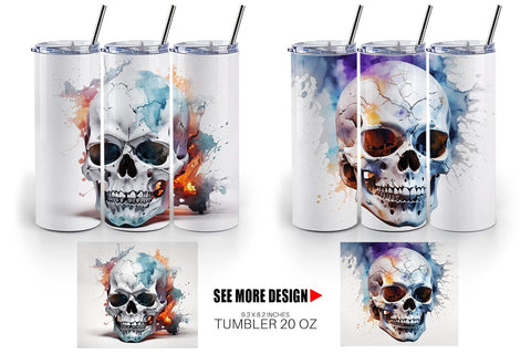 Tumbler Wrap 3D Watercolor Splash Skull Sublimation artnoy 