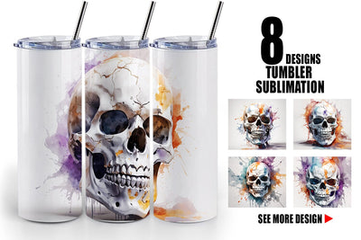Tumbler Wrap 3D Watercolor Splash Skull Sublimation artnoy 