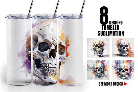 Tumbler Wrap 3D Watercolor Splash Skull Sublimation artnoy 