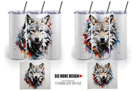Tumbler Wrap 3D Wolf Painting Sublimation artnoy 