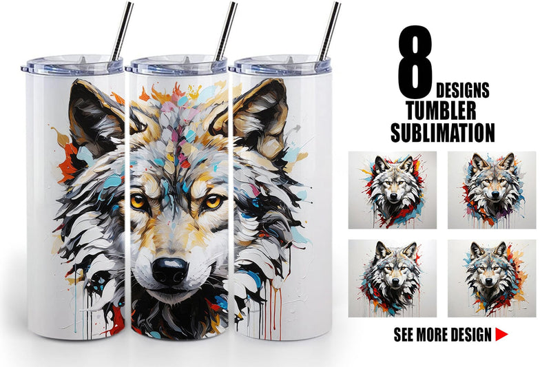 Tumbler Wrap 3D Wolf Painting Sublimation artnoy 