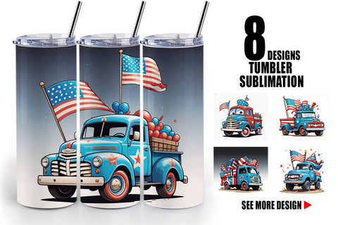 Tumbler Wrap 4th of July Vintage Truck Sublimation artnoy 