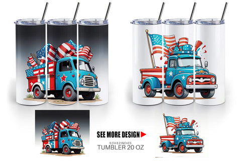 Tumbler Wrap 4th of July Vintage Truck Sublimation artnoy 