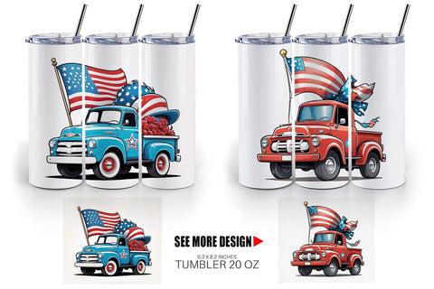 Tumbler Wrap 4th of July Vintage Truck Sublimation artnoy 