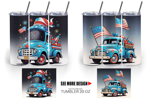 Tumbler Wrap 4th of July Vintage Truck Sublimation artnoy 