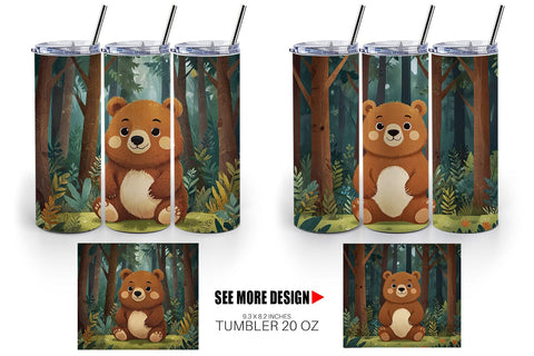 Tumbler Wrap Adorable Bear in Forest Sublimation artnoy 