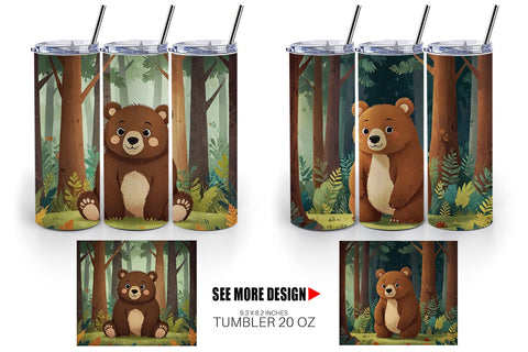 Tumbler Wrap Adorable Bear in Forest Sublimation artnoy 