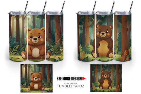 Tumbler Wrap Adorable Bear in Forest Sublimation artnoy 
