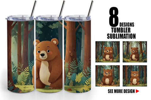 Tumbler Wrap Adorable Bear in Forest Sublimation artnoy 