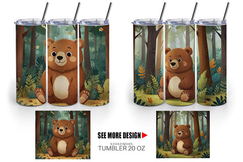 Tumbler Wrap Adorable Bear in Forest Sublimation artnoy 