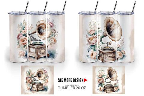 Tumbler Wrap Antique Gramophone Sublimation artnoy 