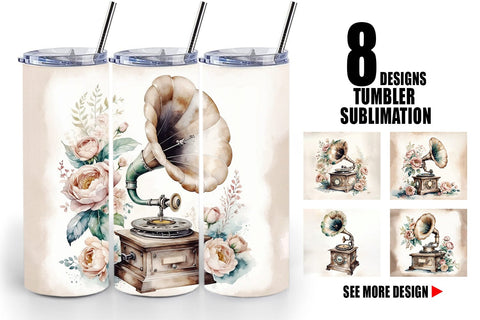 Tumbler Wrap Antique Gramophone Sublimation artnoy 