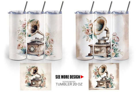 Tumbler Wrap Antique Gramophone Sublimation artnoy 