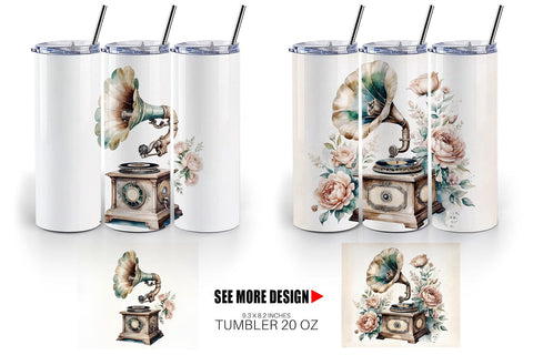 Tumbler Wrap Antique Gramophone Sublimation artnoy 