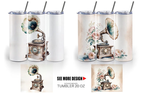 Tumbler Wrap Antique Gramophone Sublimation artnoy 