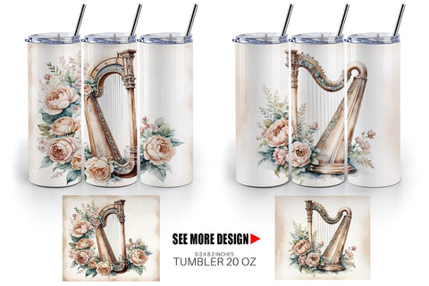 Tumbler Wrap Antique Harp Sublimation artnoy 