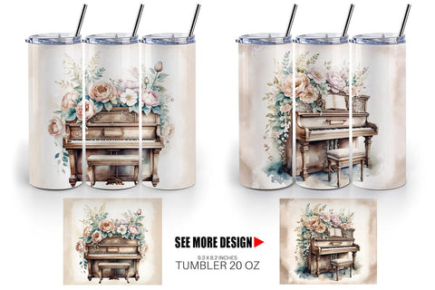 Tumbler Wrap Antique Piano Sublimation artnoy 