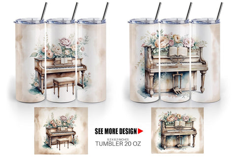 Tumbler Wrap Antique Piano Sublimation artnoy 