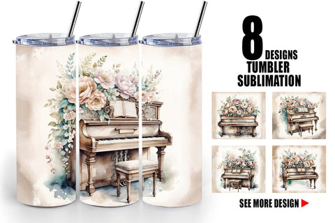 Tumbler Wrap Antique Piano Sublimation artnoy 