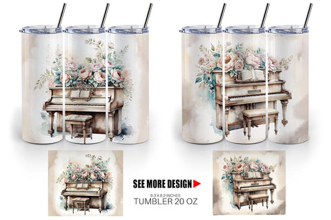 Tumbler Wrap Antique Piano Sublimation artnoy 