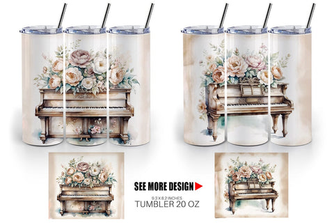 Tumbler Wrap Antique Piano Sublimation artnoy 